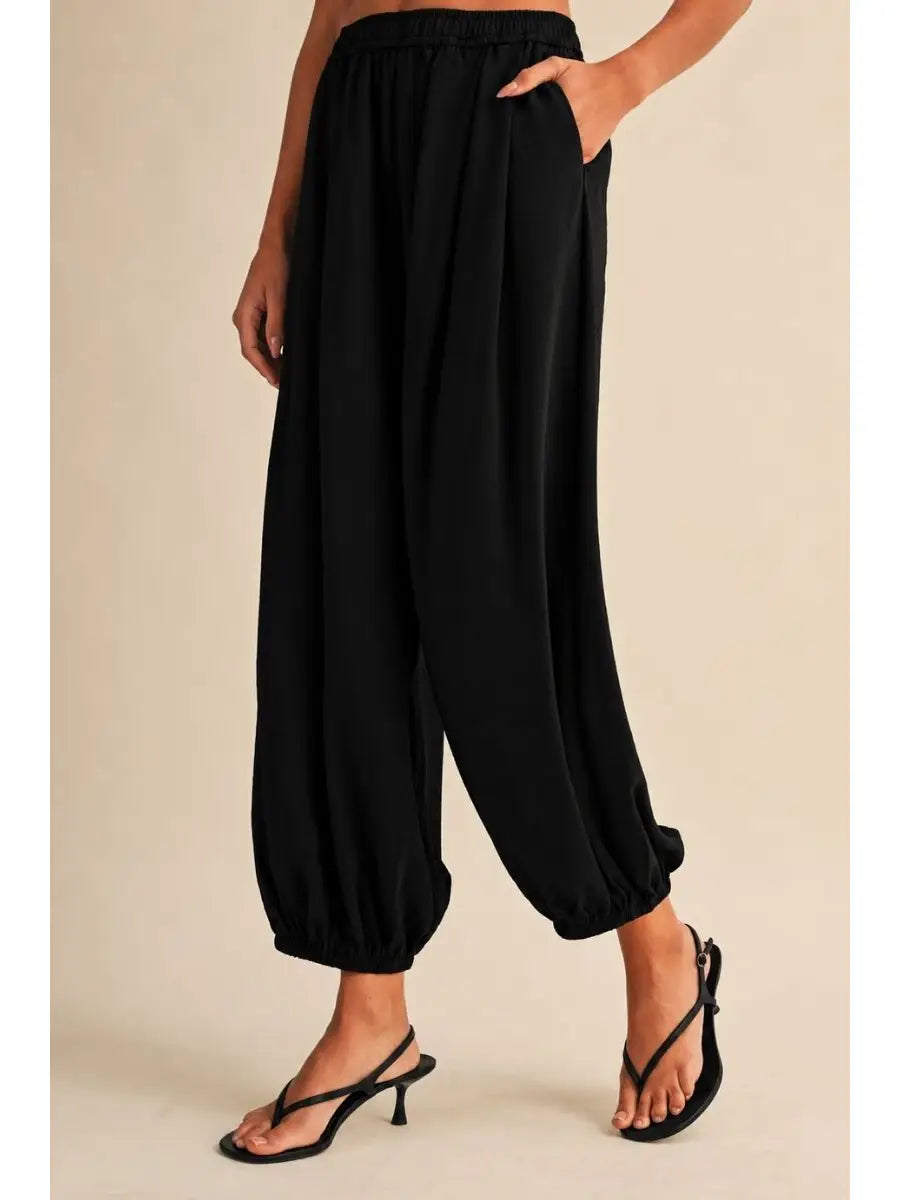 Senny Satin Elastic Waistband Balloon Pants