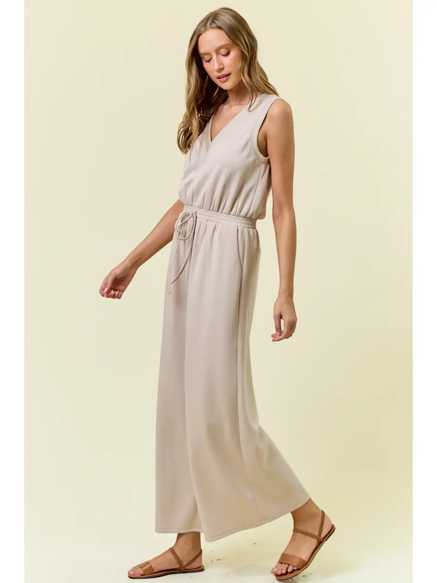 Addie V Neck Brushed Modal Wide Culotte Leg Jumpsuit