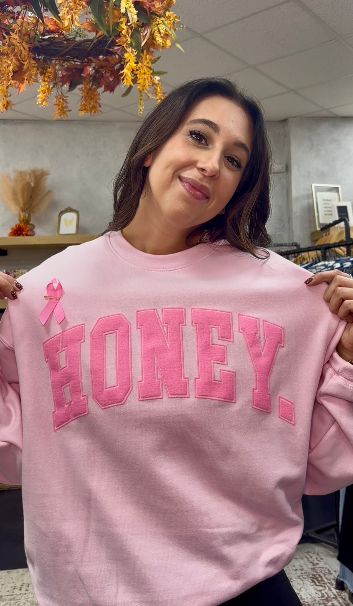 Honey. Pink Varsity Crew Sweatshirts