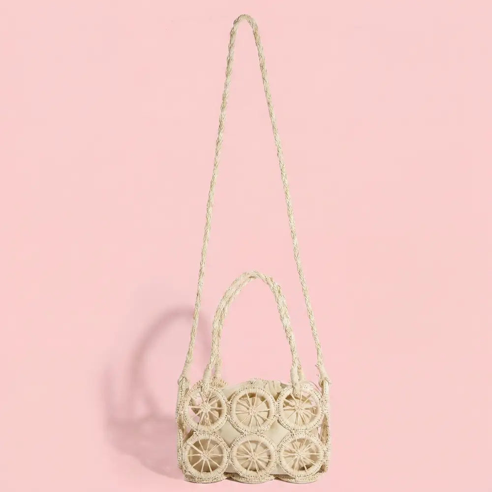 Woven Rattan Circle Panel Mini Crossbody Bag