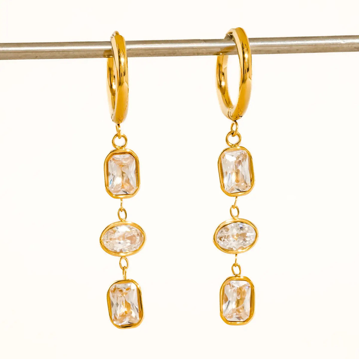 18K Gold Non-Tarnish Cz Triple Drop Earrings