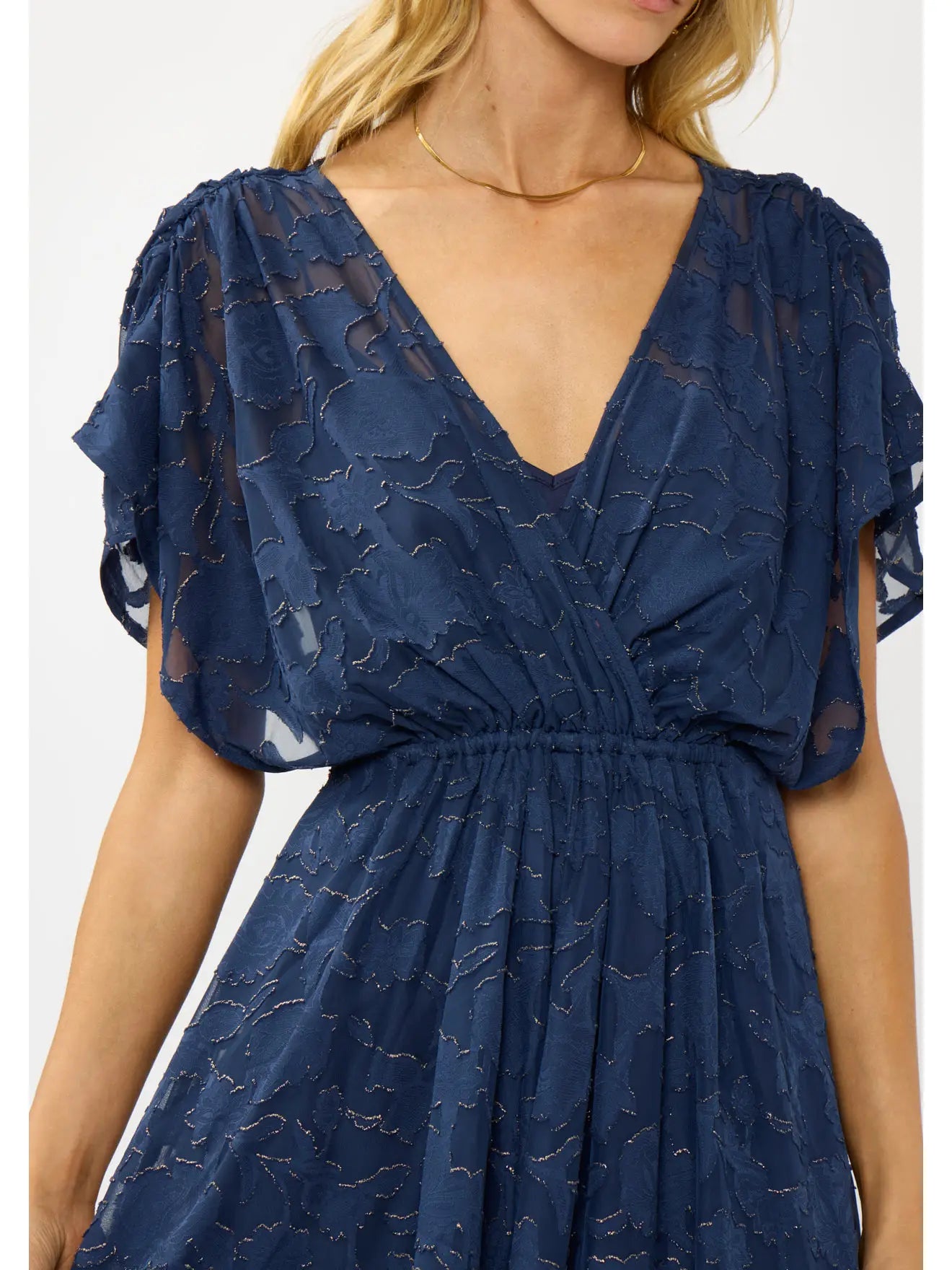 Devon Foil Jacquard Handkerchief Midi Dress