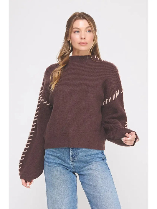 Astrid Mock Neck Stitch Detail Sweater
