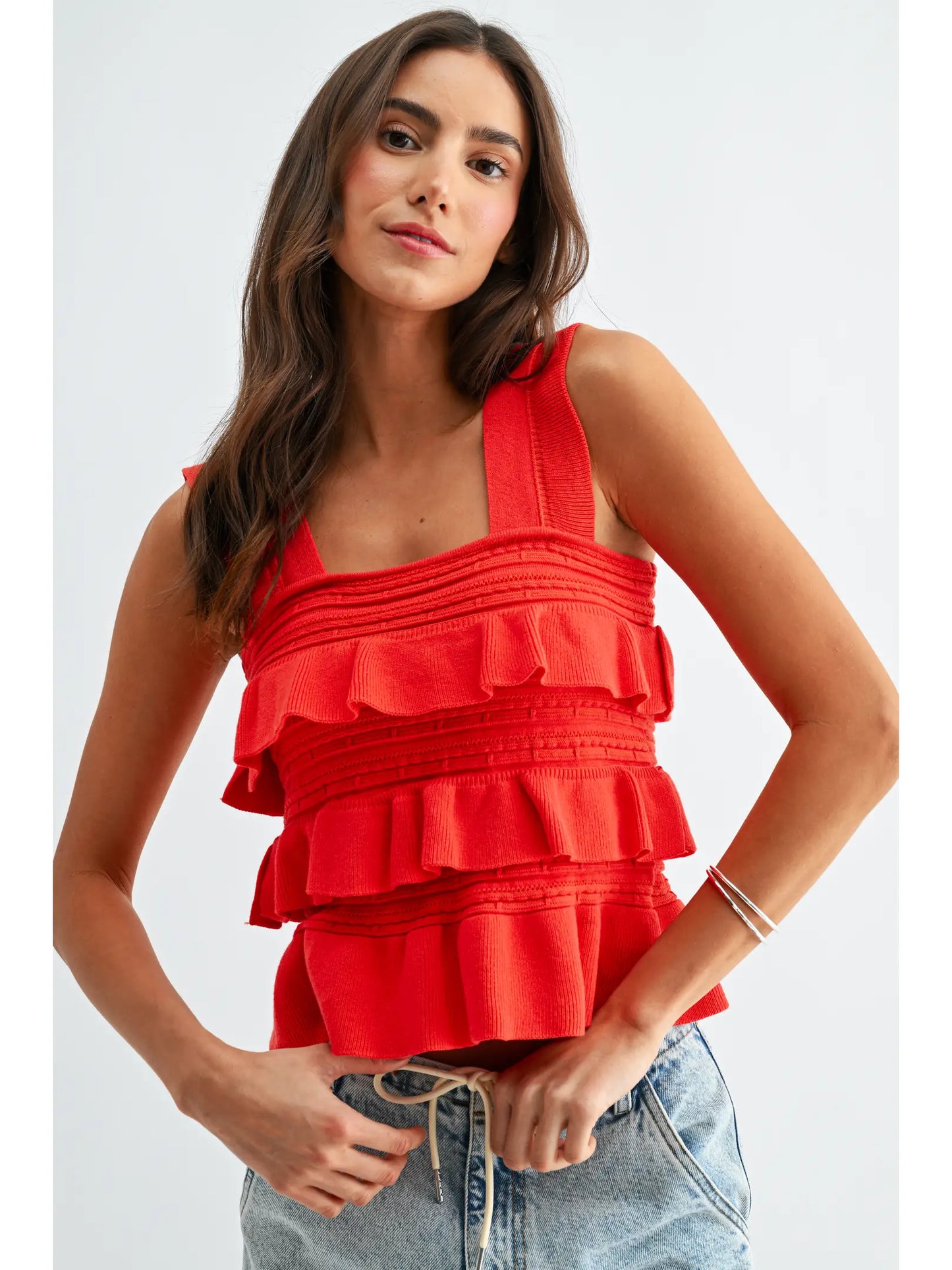 Meg Ruffled Knit Sleeveless Top