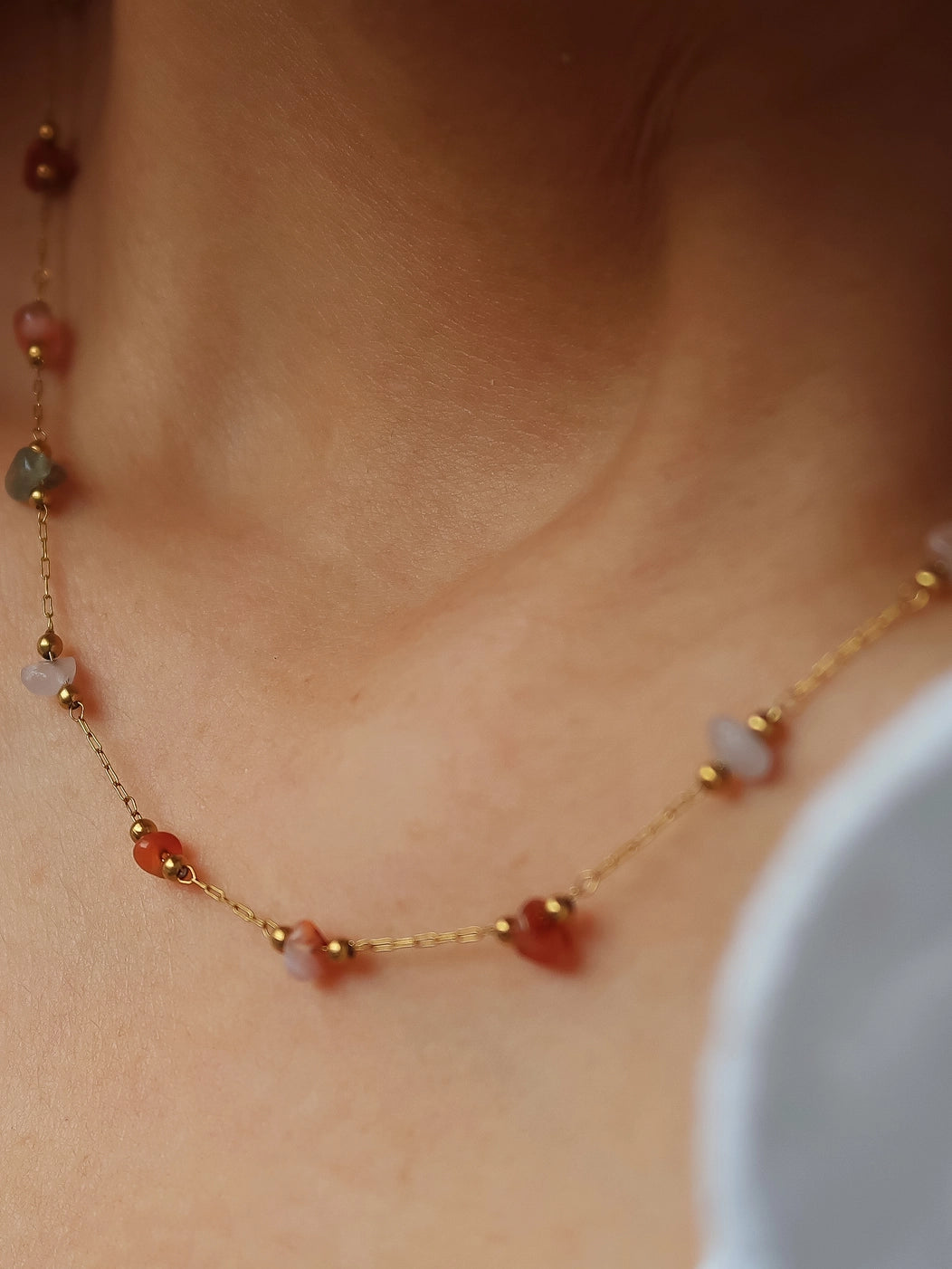 18K Gold Non-Tarnish Multi Gemstone Necklace