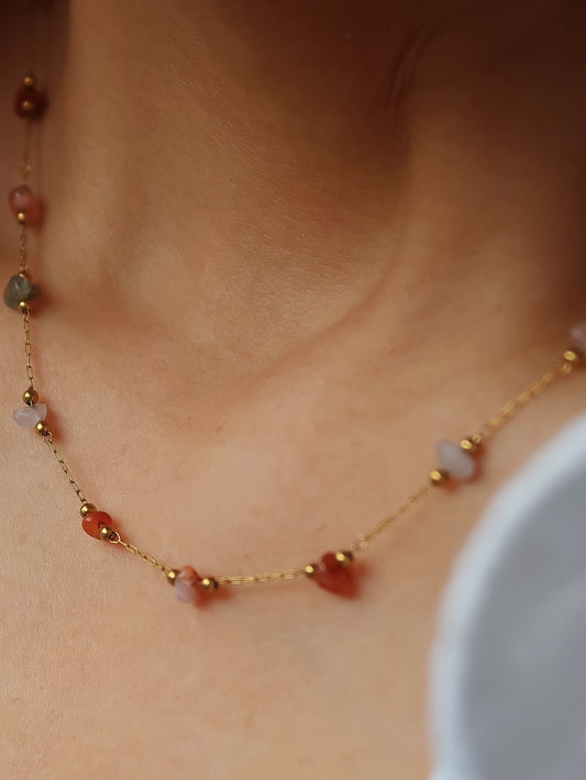 18K Gold Non-Tarnish Multi Gemstone Necklace