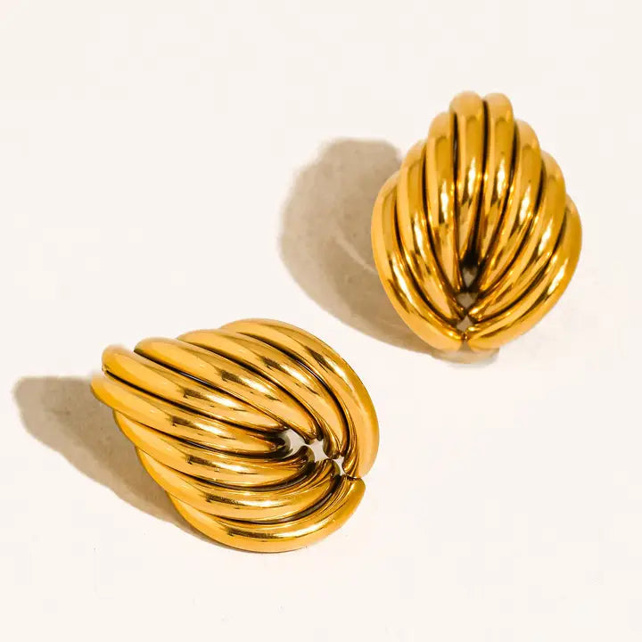18K Gold Non-Tarnish Layered Teardrop Earrings