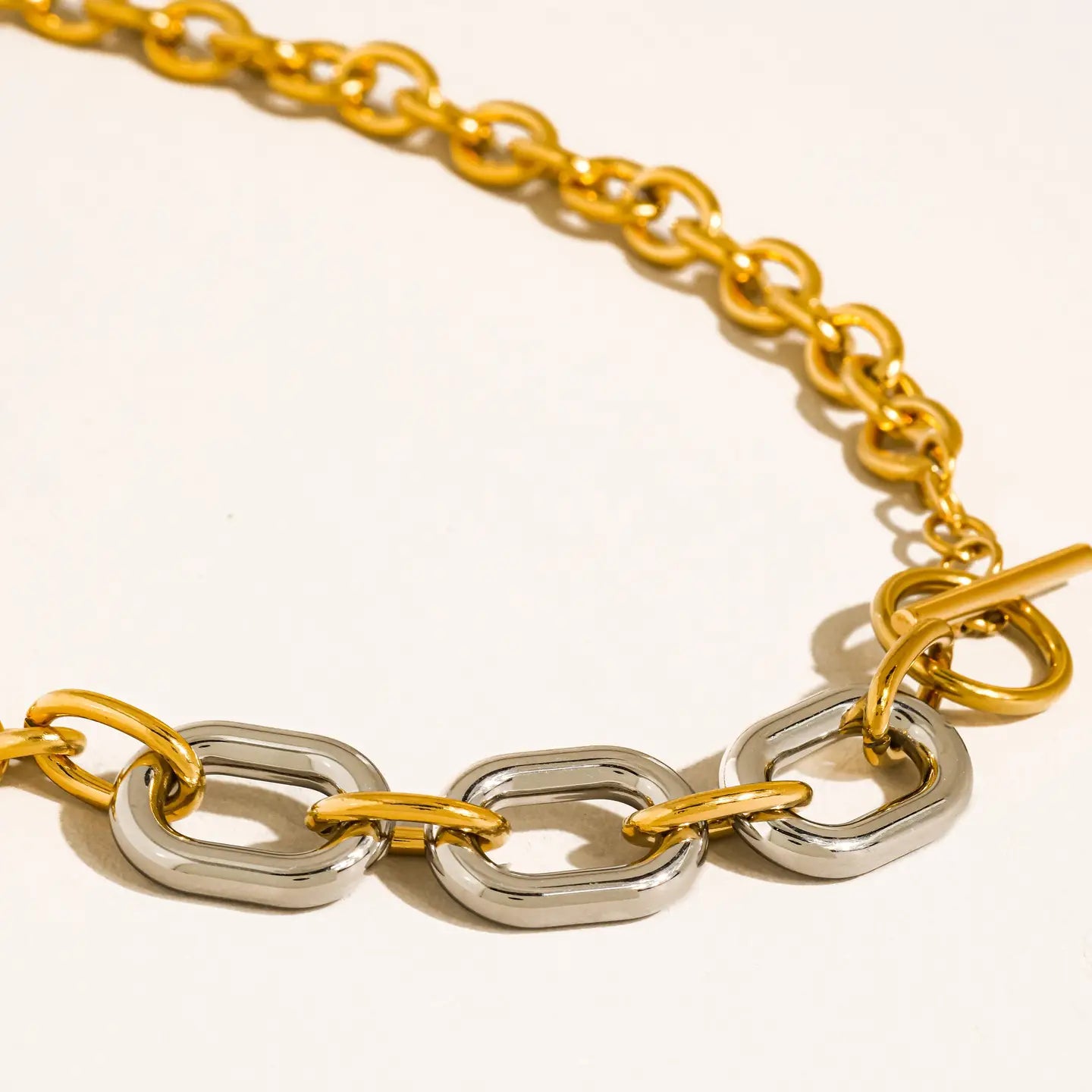 18K Gold Non-Tarnish Two Tone Chain Necklace