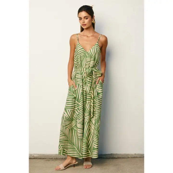 Eden Tropical Leaf Flared Maxi Dress
