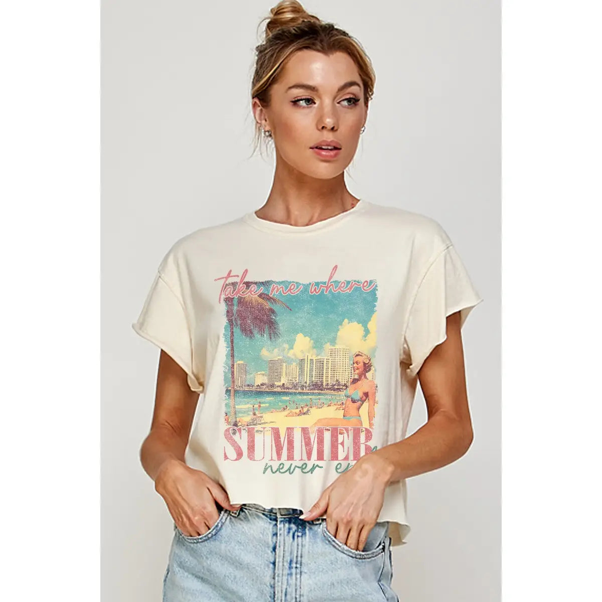Take Me Where Summer Never End Vintage Graphic Crop Top