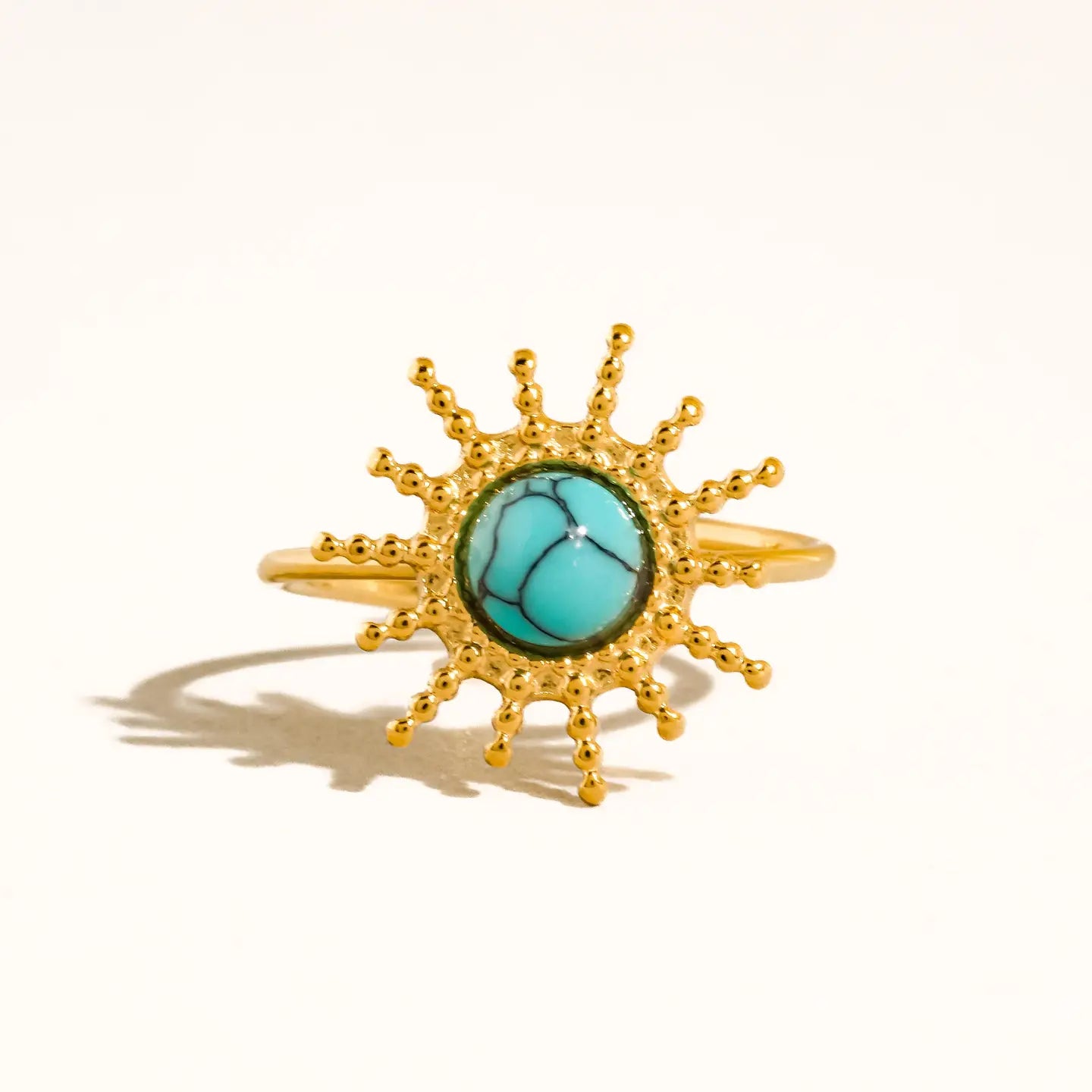 18K Gold Non-Tarnish Sunburst Adjustable Ring