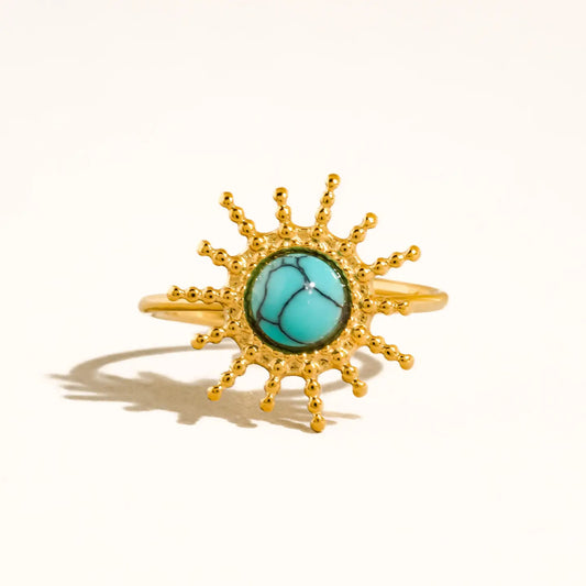 18K Gold Non-Tarnish Sunburst Adjustable Ring
