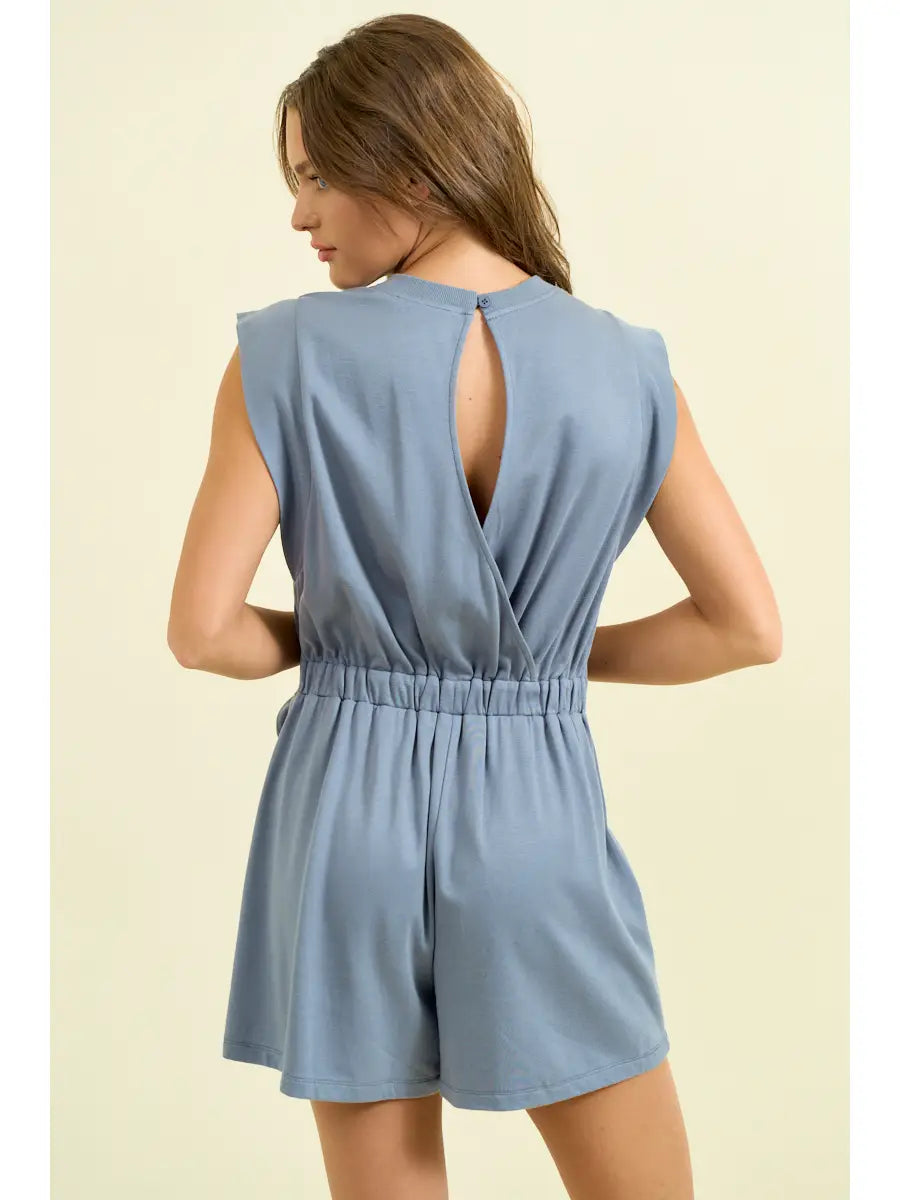 Dawn Asymmetrical Wrap Drop Sleeve Knit Romper