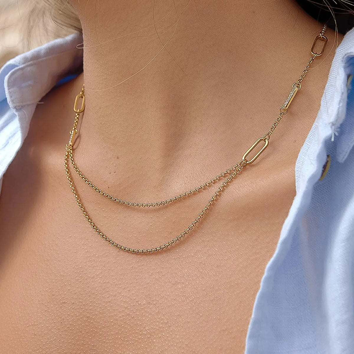 18K Gold Non-Tarnish Layered Chain Necklace