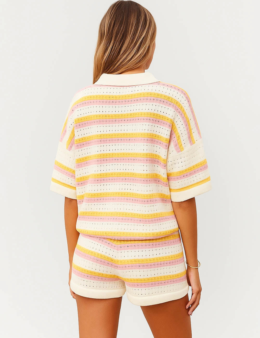 July Stripe Color Block Knit Top & Shorts Set