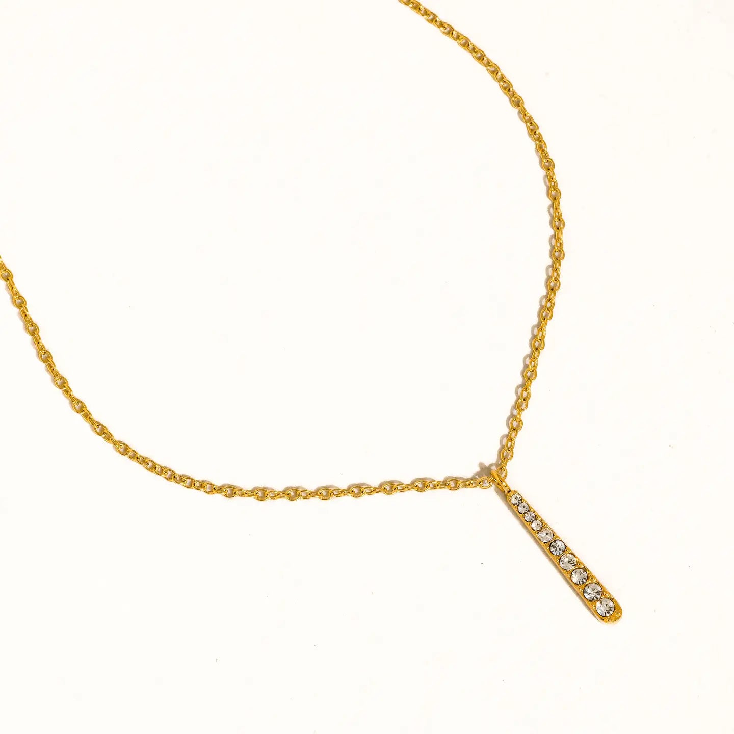 18K Gold Non-Tarnish Cz Vertical Bar Necklace