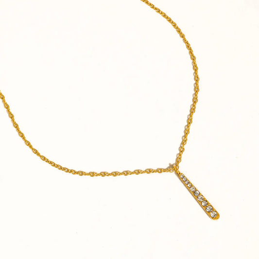 18K Gold Non-Tarnish Cz Vertical Bar Necklace