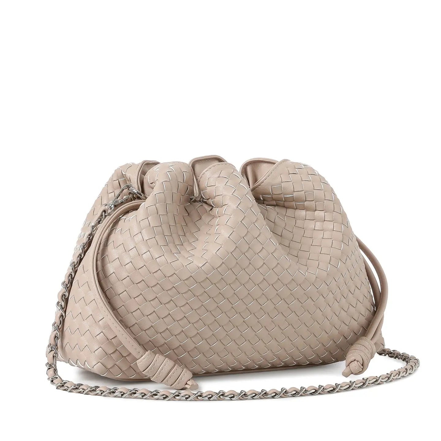Cinched Woven Vegan Leather Bag