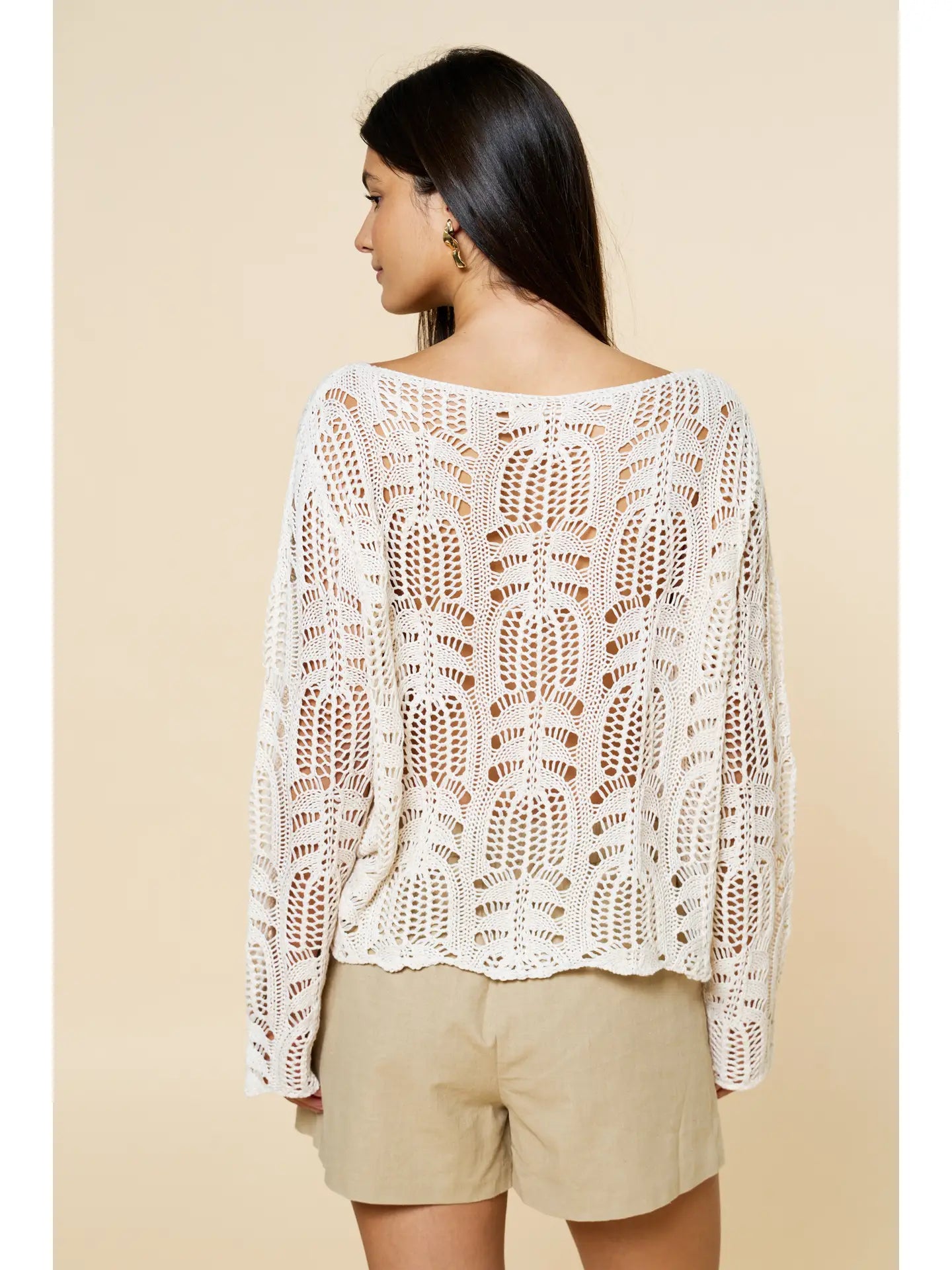 Morgan Crochet Boatneck Long Sleeve Top