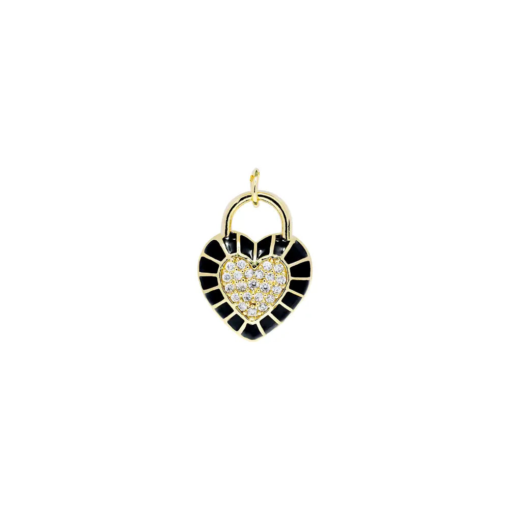 14k Black Enamel Heart Charm
