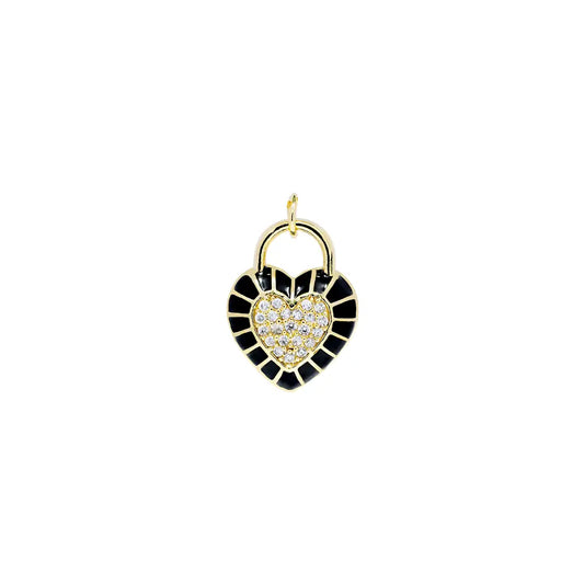 14k Black Enamel Heart Charm