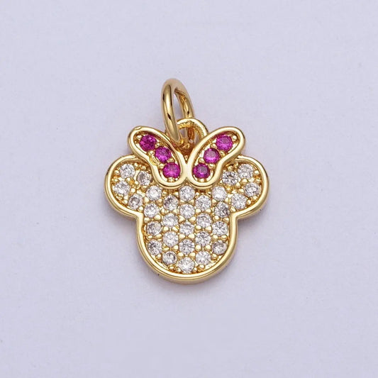 24K Gold Filled Micro Paved Fuchsia-Bowed Minnie Mouse Charm