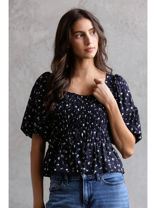 Sage Floral Smocked Peplum Top