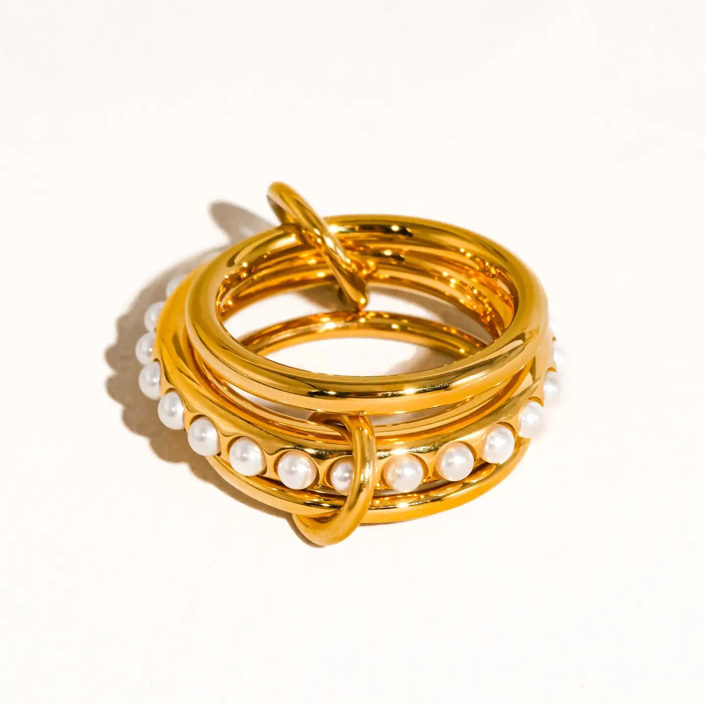 18K Gold Non-Tarnish Multi Stack Pearl Band Ring