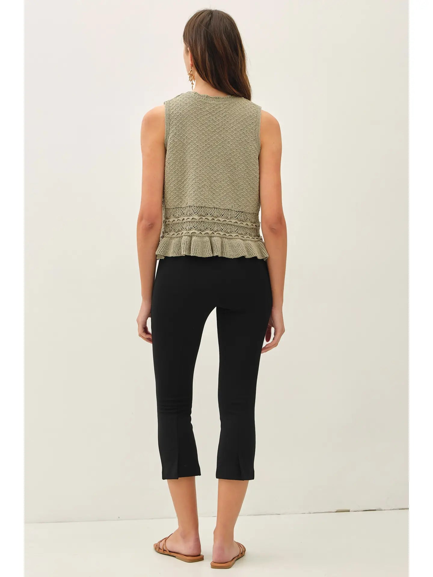 Brittany Ruffled Crochet Textured Knit Top