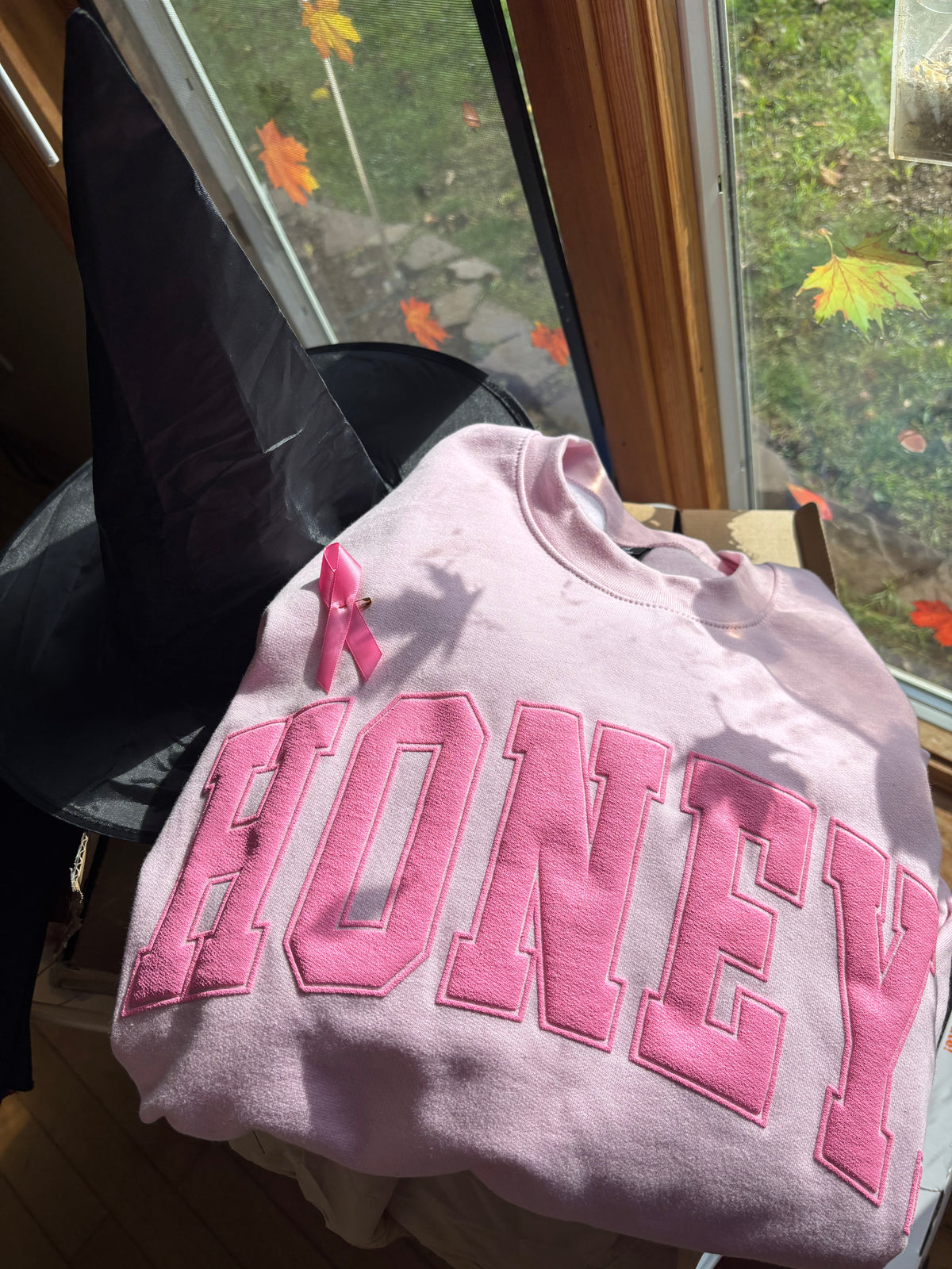 Honey. Pink Varsity Crew Sweatshirts