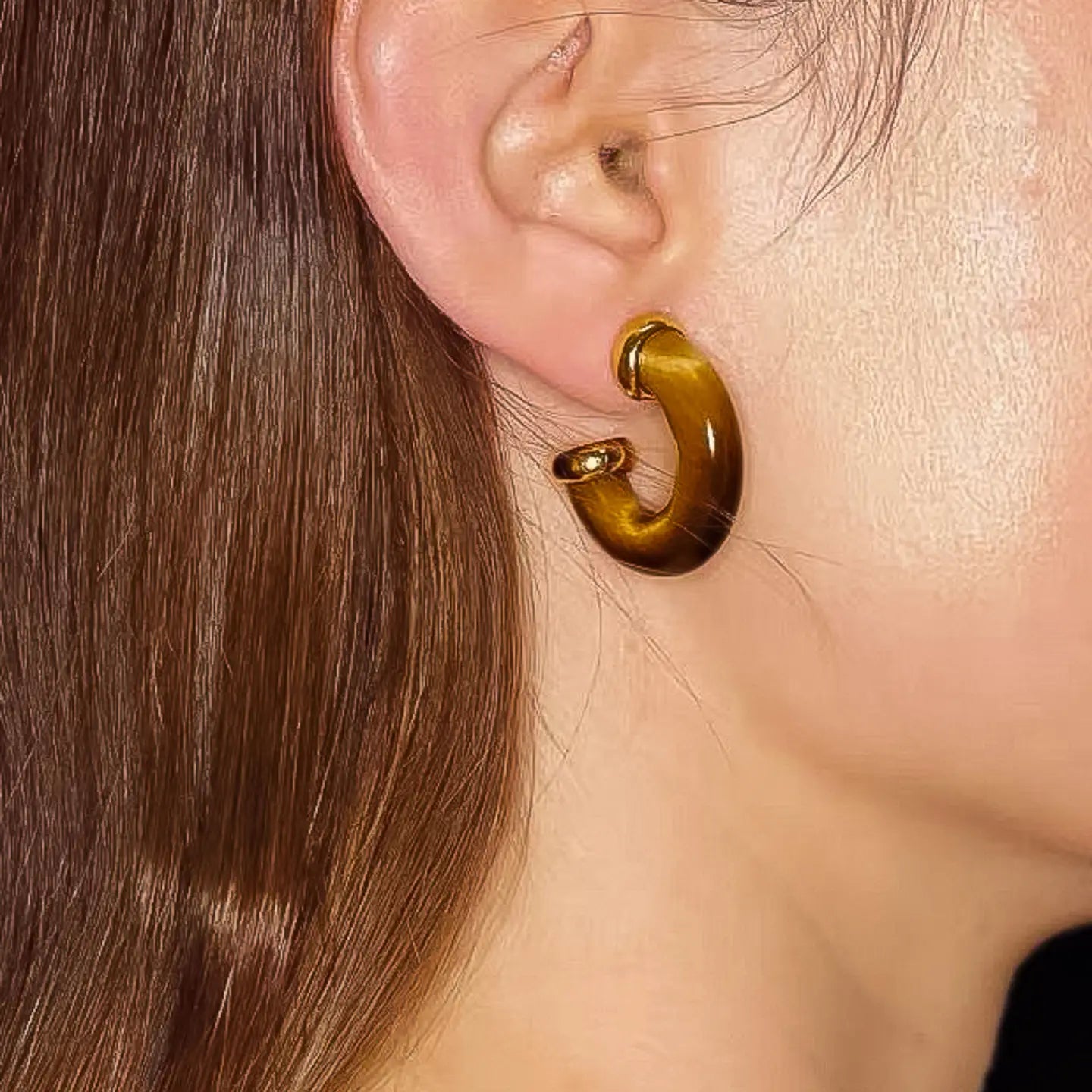 18K Gold Western Natural Stone Hoop Earring