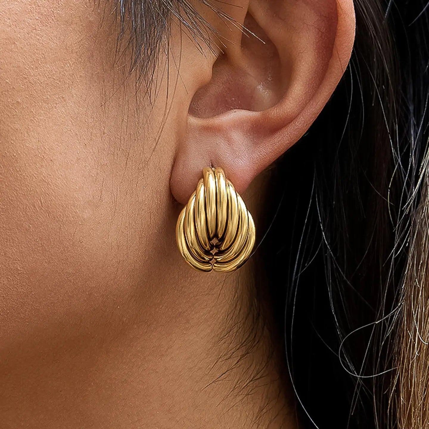 18K Gold Non-Tarnish Layered Teardrop Earrings