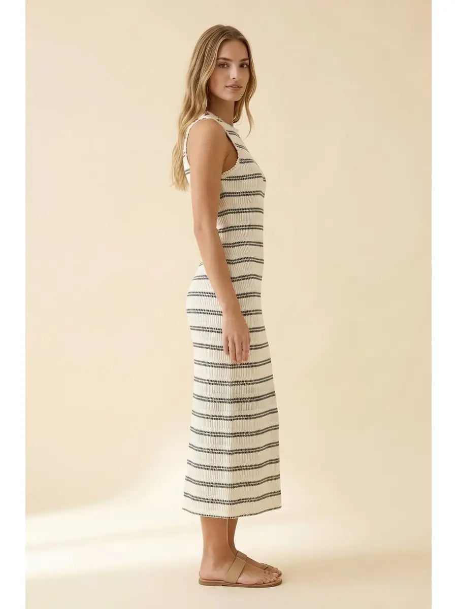 Sandy Stripe Stretch Lace Midi Dress