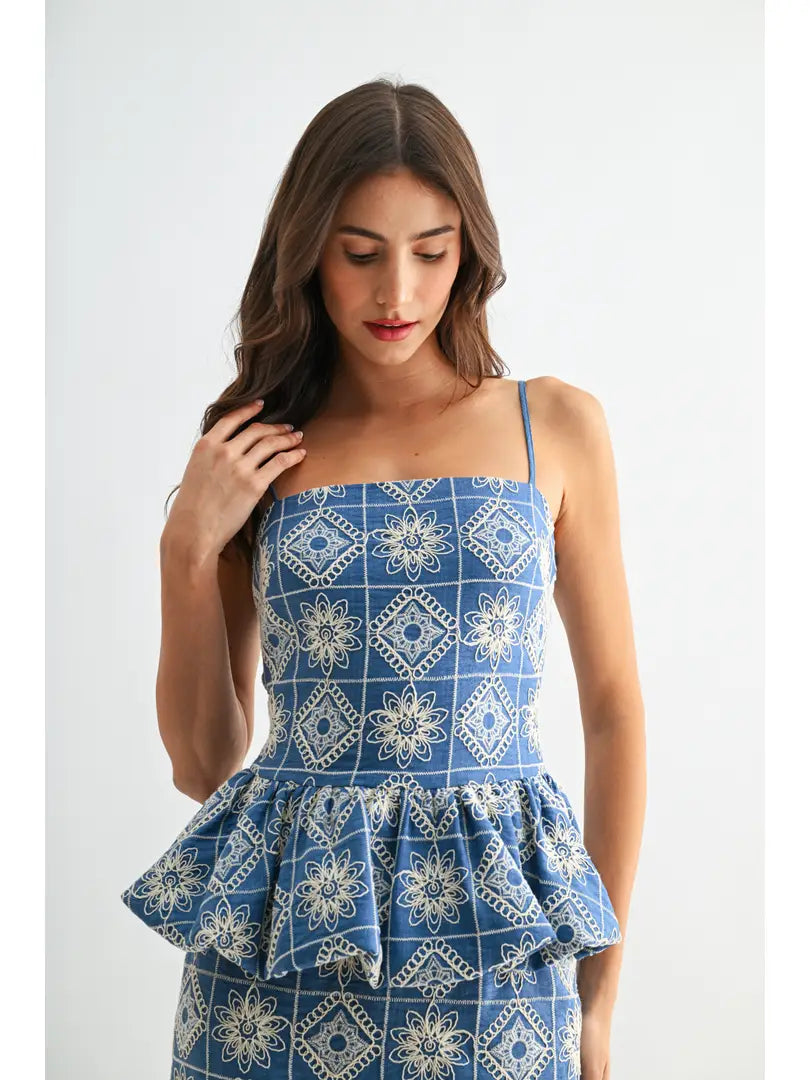 Daisy Embroidered Peplum Top