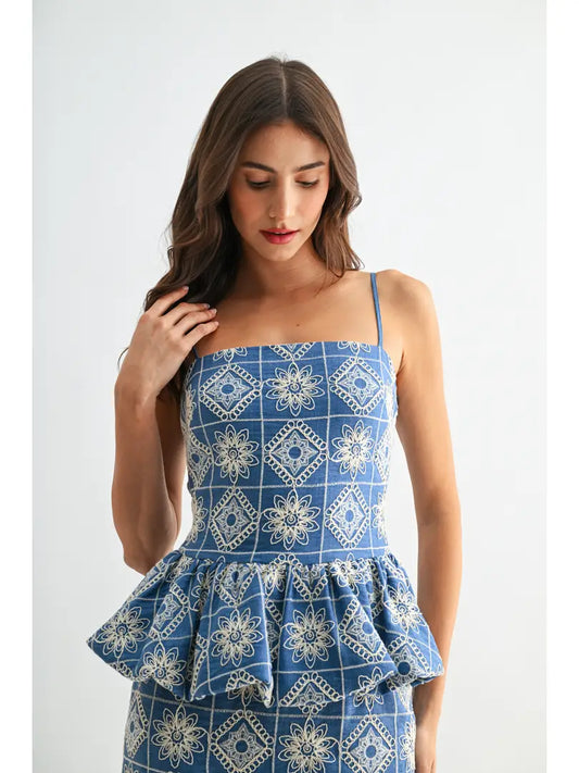 Daisy Embroidered Peplum Top