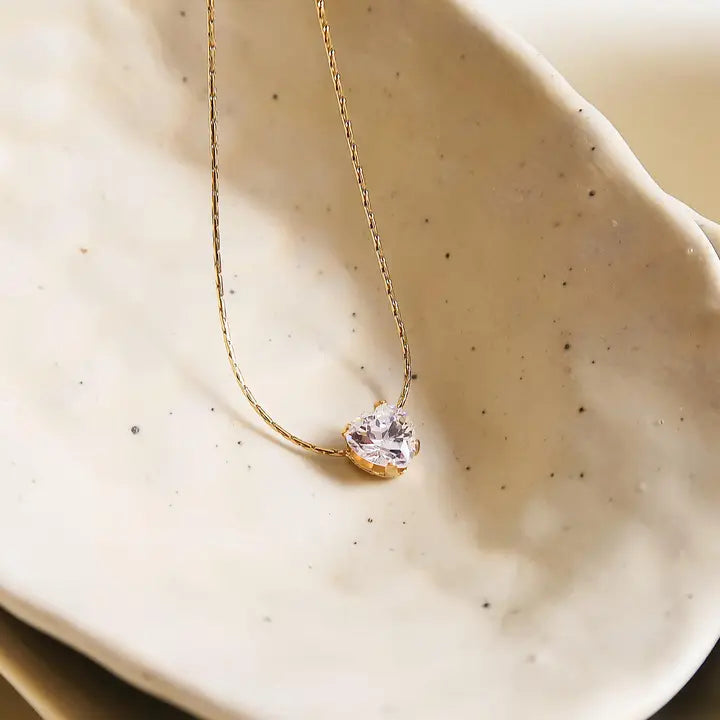 18K Non-Tarnish Petite Heart Cz Necklace