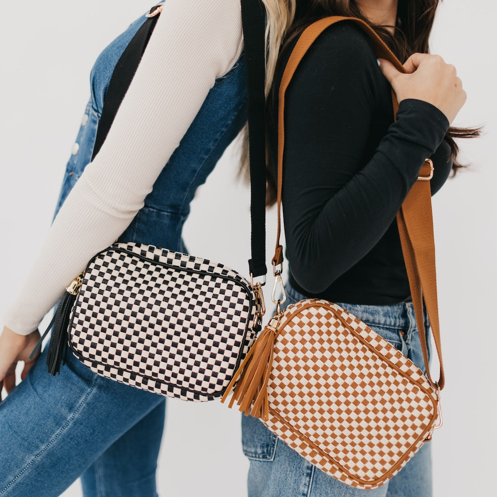 Willa Camera Crossbody Bag- Checkered Brown