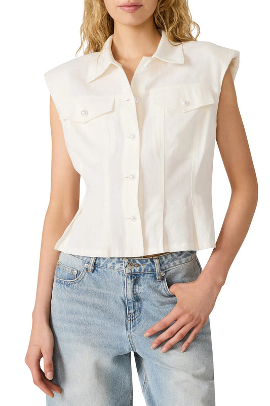 Cassady Linen Blend Button Up Top