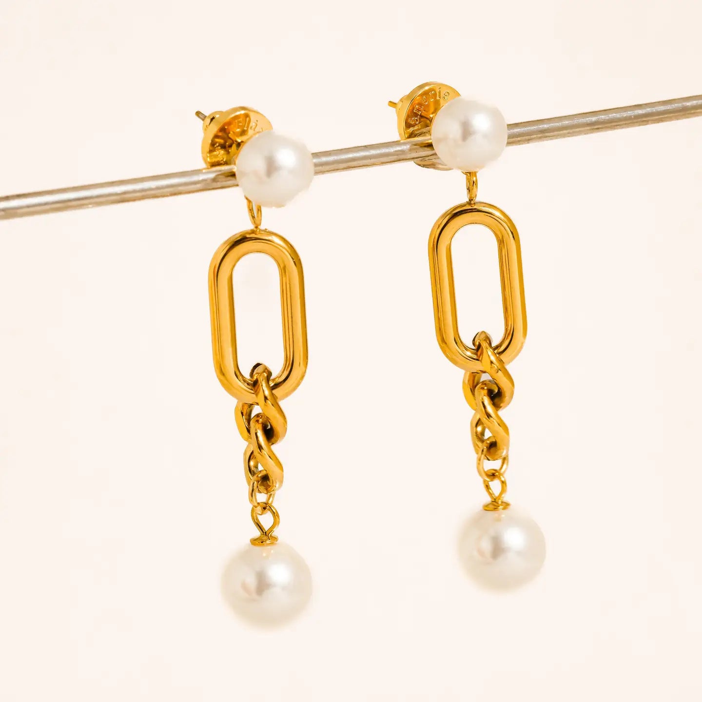 18K Gold Non-Tarnish Pearl Drop Chain Earrings