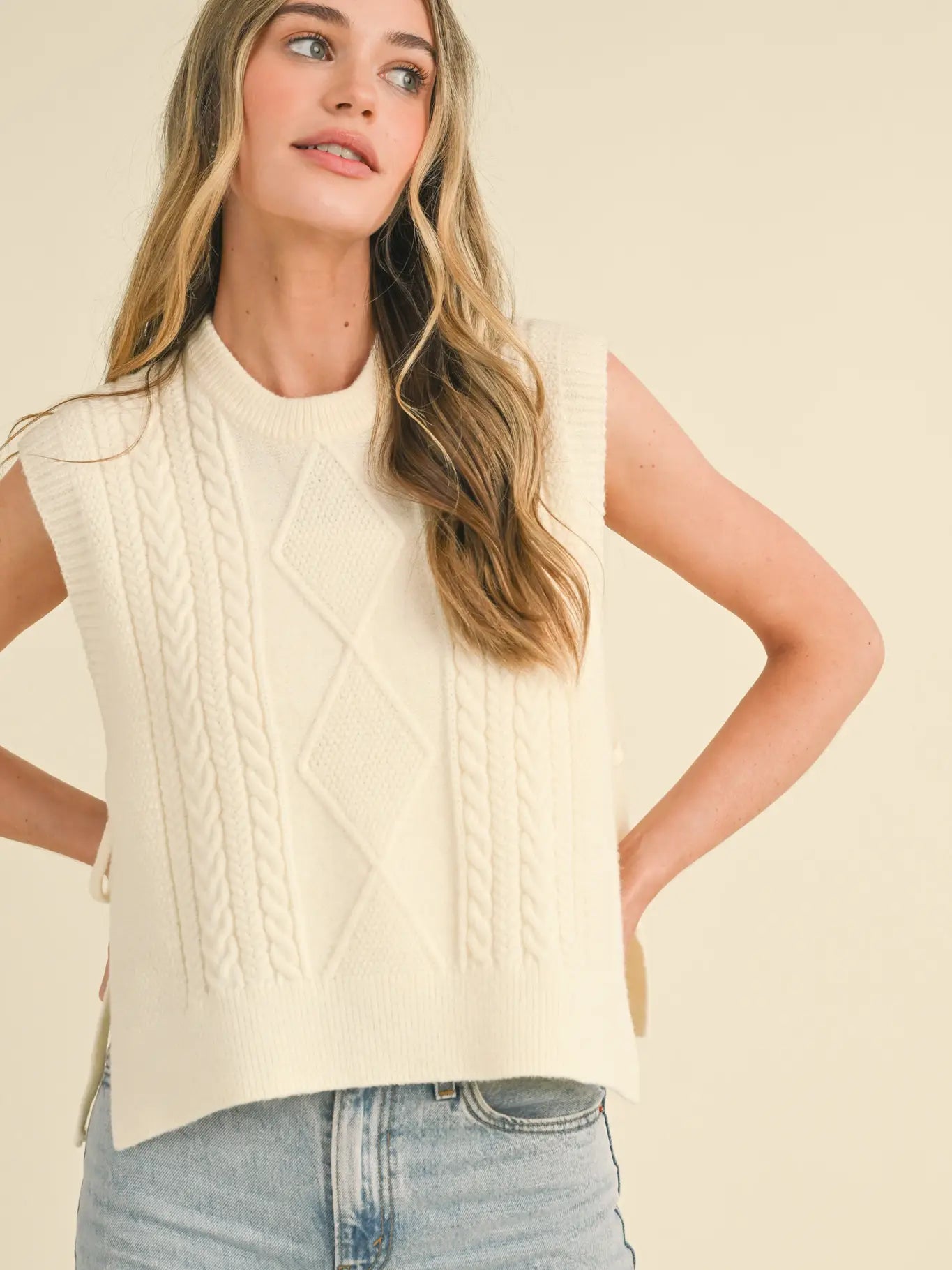 Pearl Cable Knit Side Tie Vest