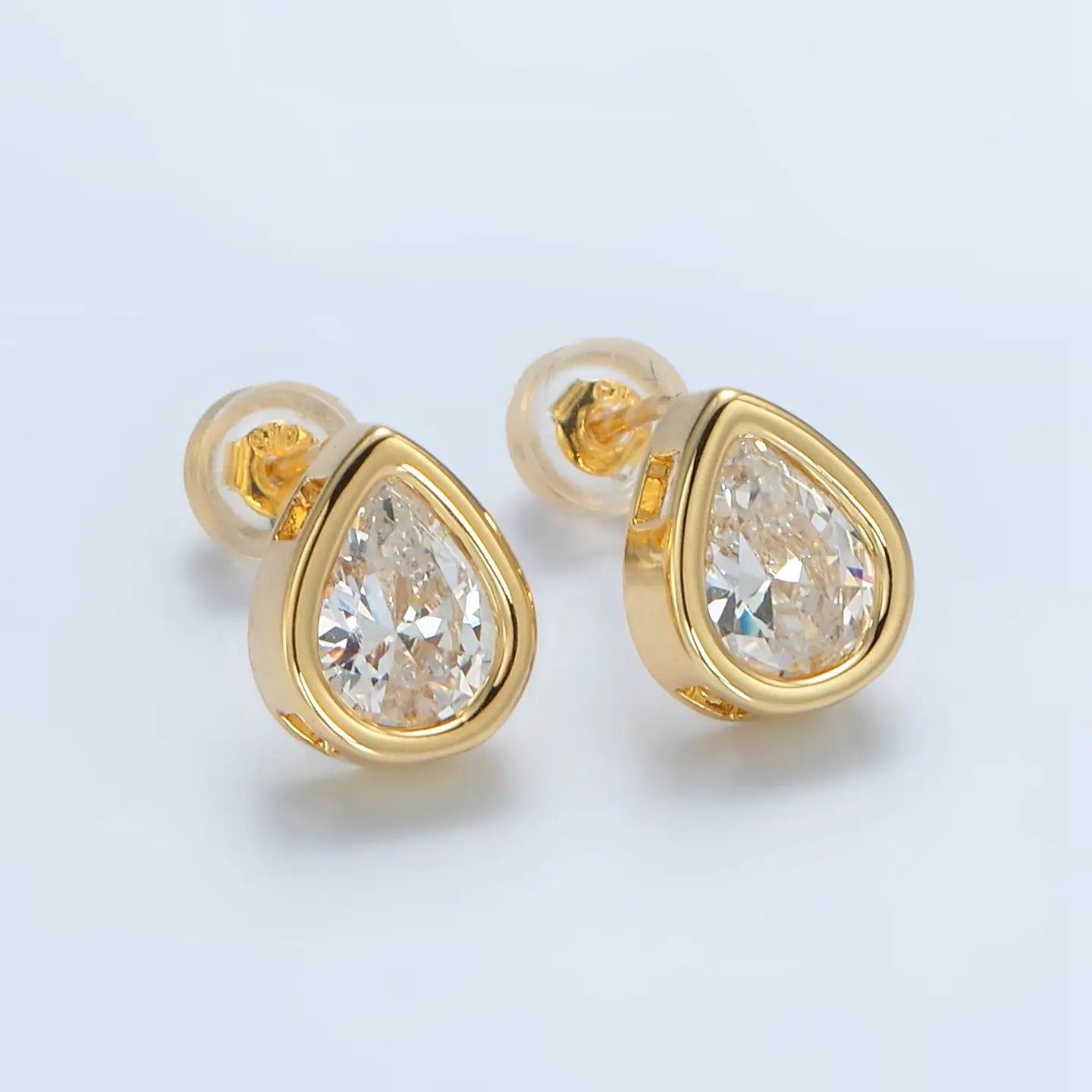 24K Gold Filled Tear Drop Cz Stud Earring