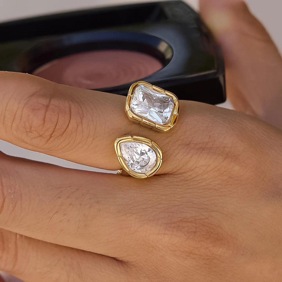 18K Gold Non-Tarnish Cz Adjustable Ring