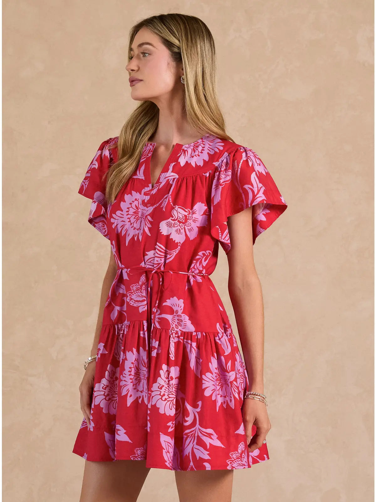 Allyson Floral Printed Flutter Sleeve Mini Dress