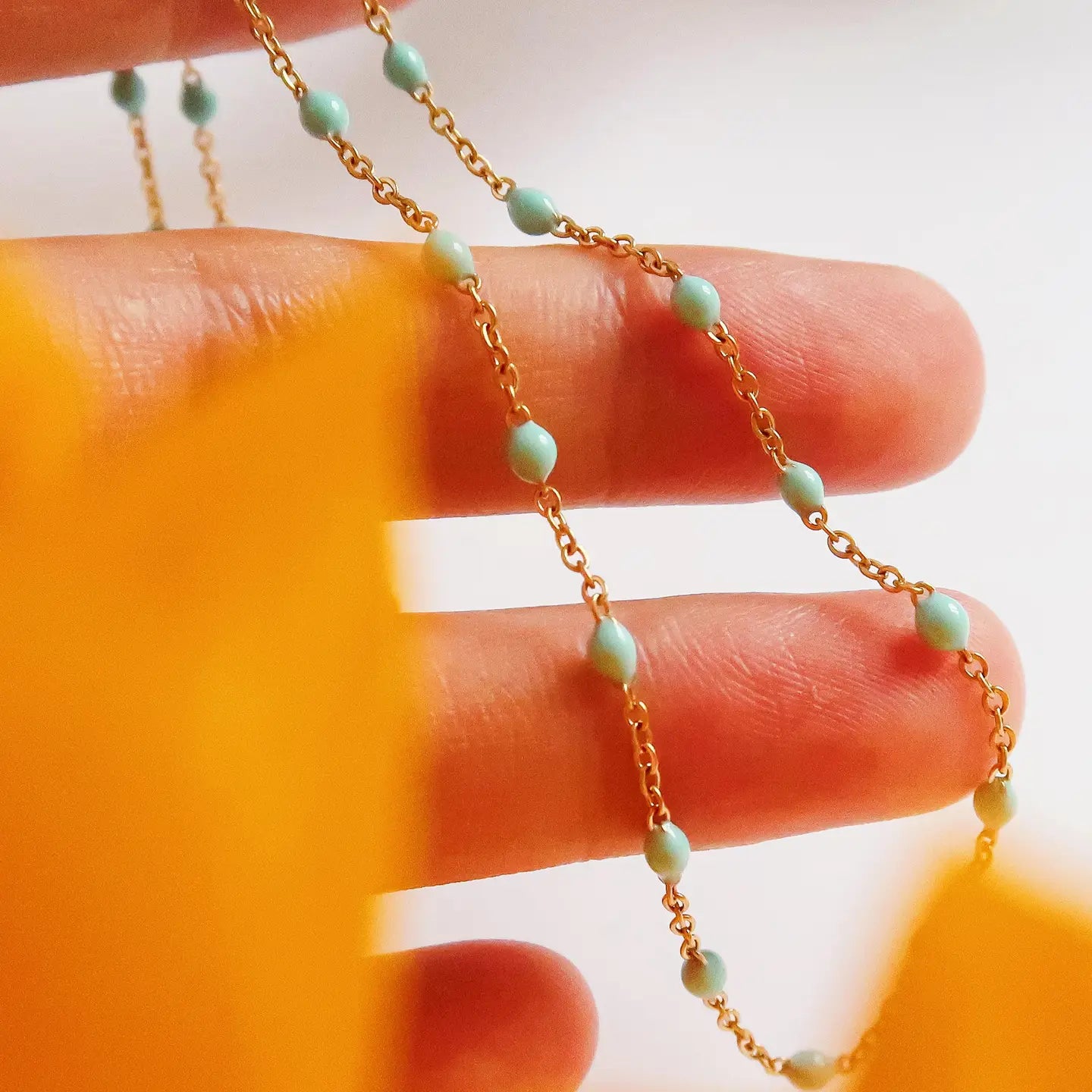 18K Gold Non-Tarnish Beaded Petite Chain Necklace