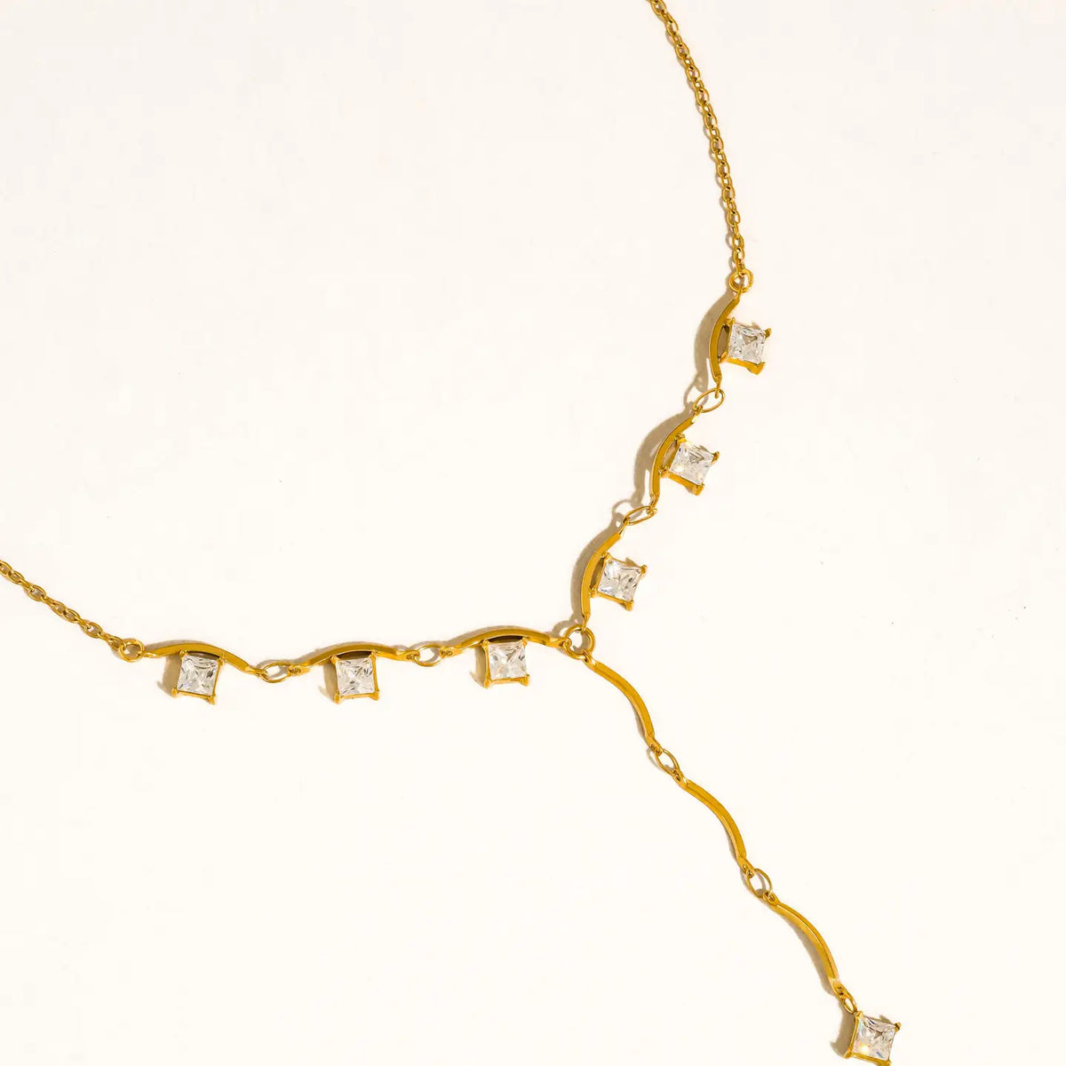 18K Gold Non-Tarnish Cz Y Drop Necklace