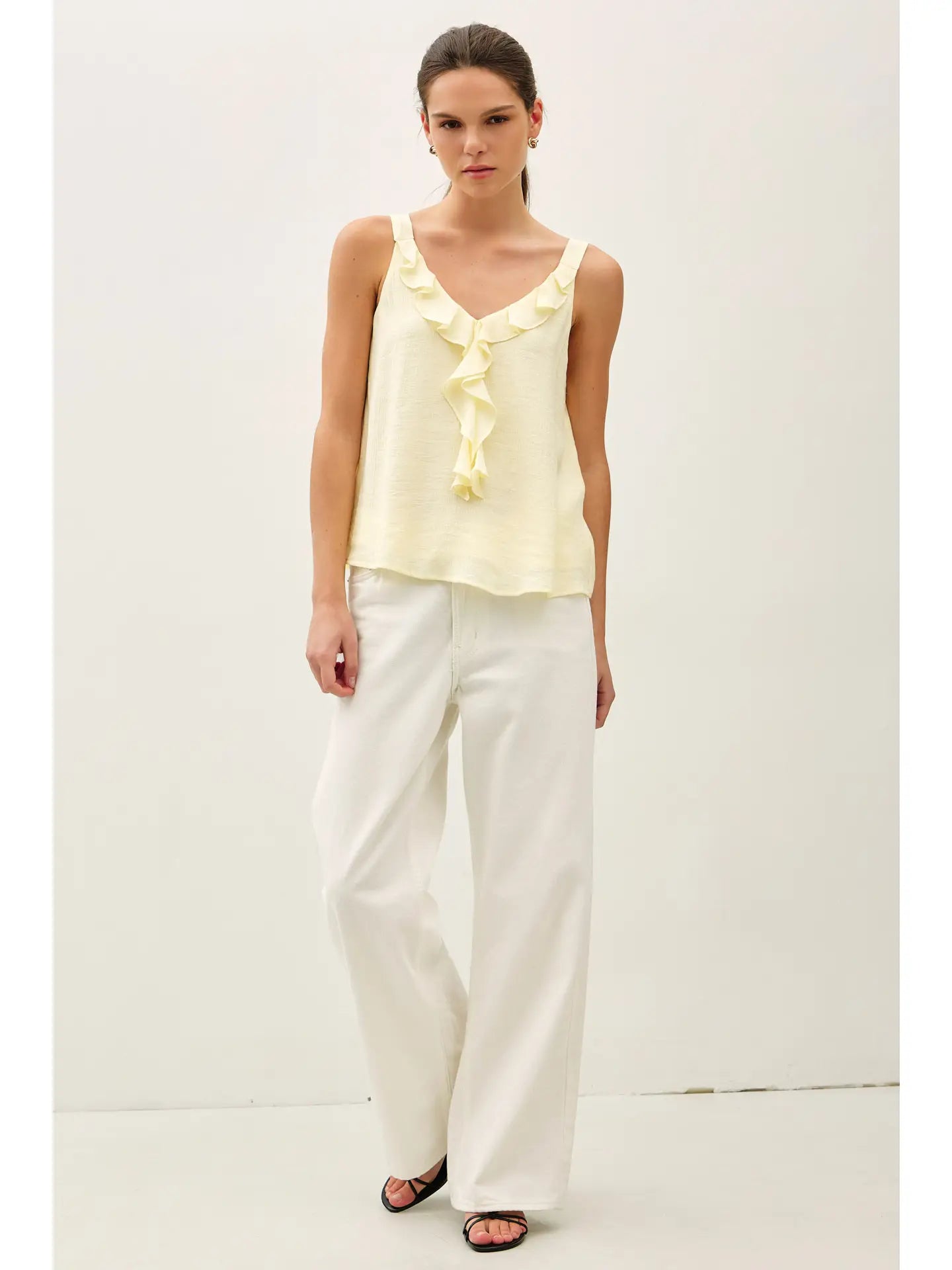 Claire Crinkled Chiffon Ruffle Tank Top