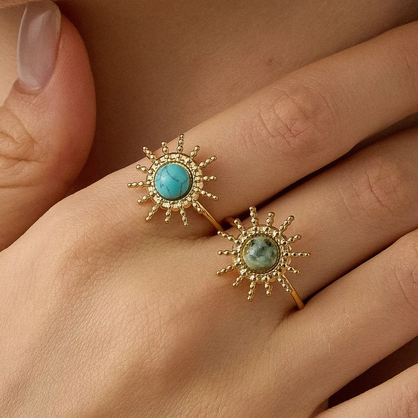 18K Gold Non-Tarnish Sunburst Adjustable Ring