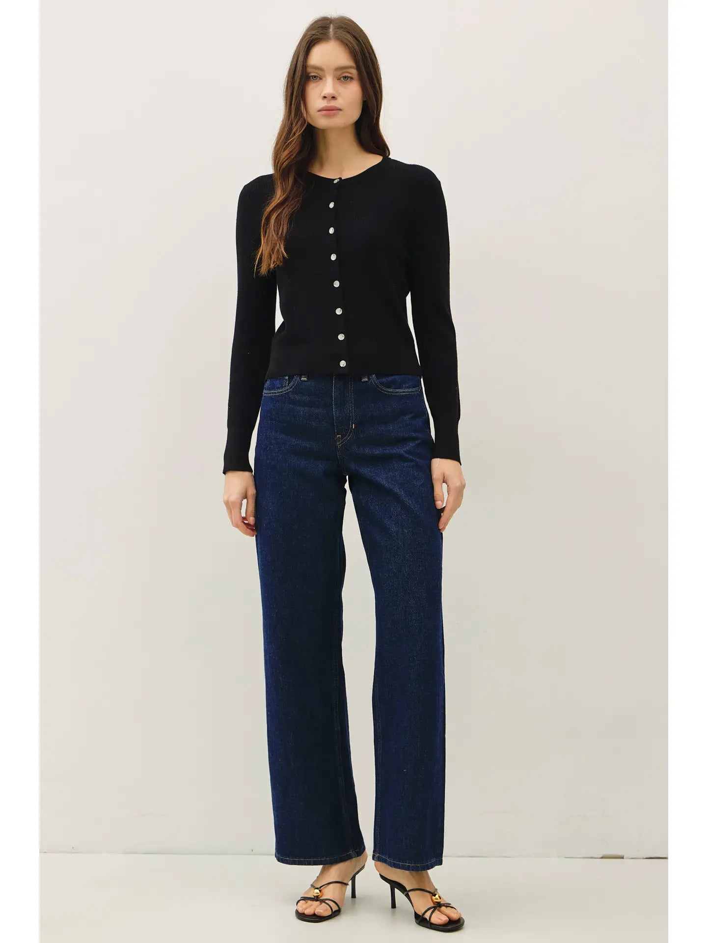 Francine Ribbed Crewneck Cardigan