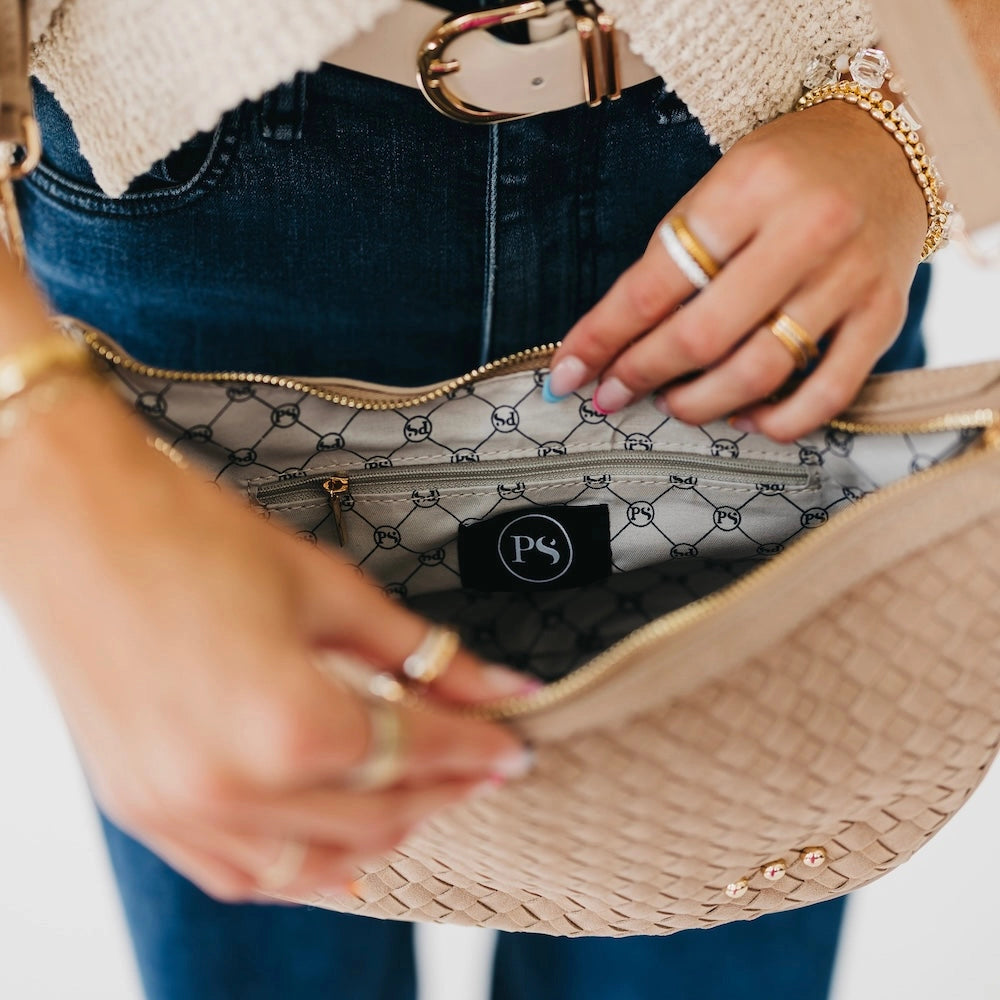 Structured Suede Woven Crossbody