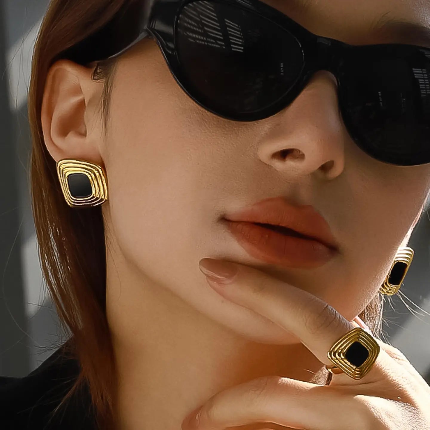 18K Gold Non-Tarnish Enamel Square Earrings